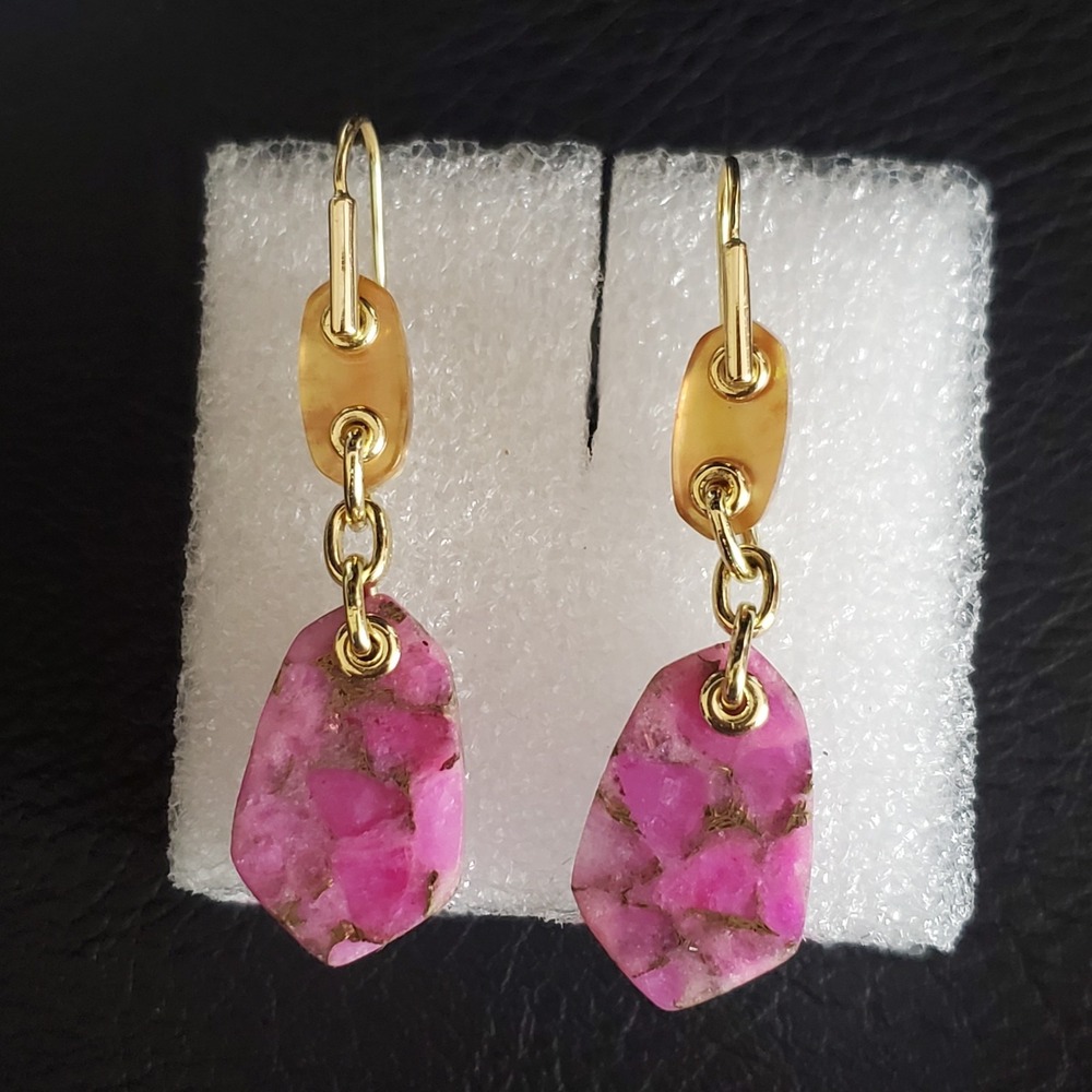 Kendra Scott Ashlyn Drop Earrings 14K GP Magenta Jade & MOP Gold Retired‎ RARE